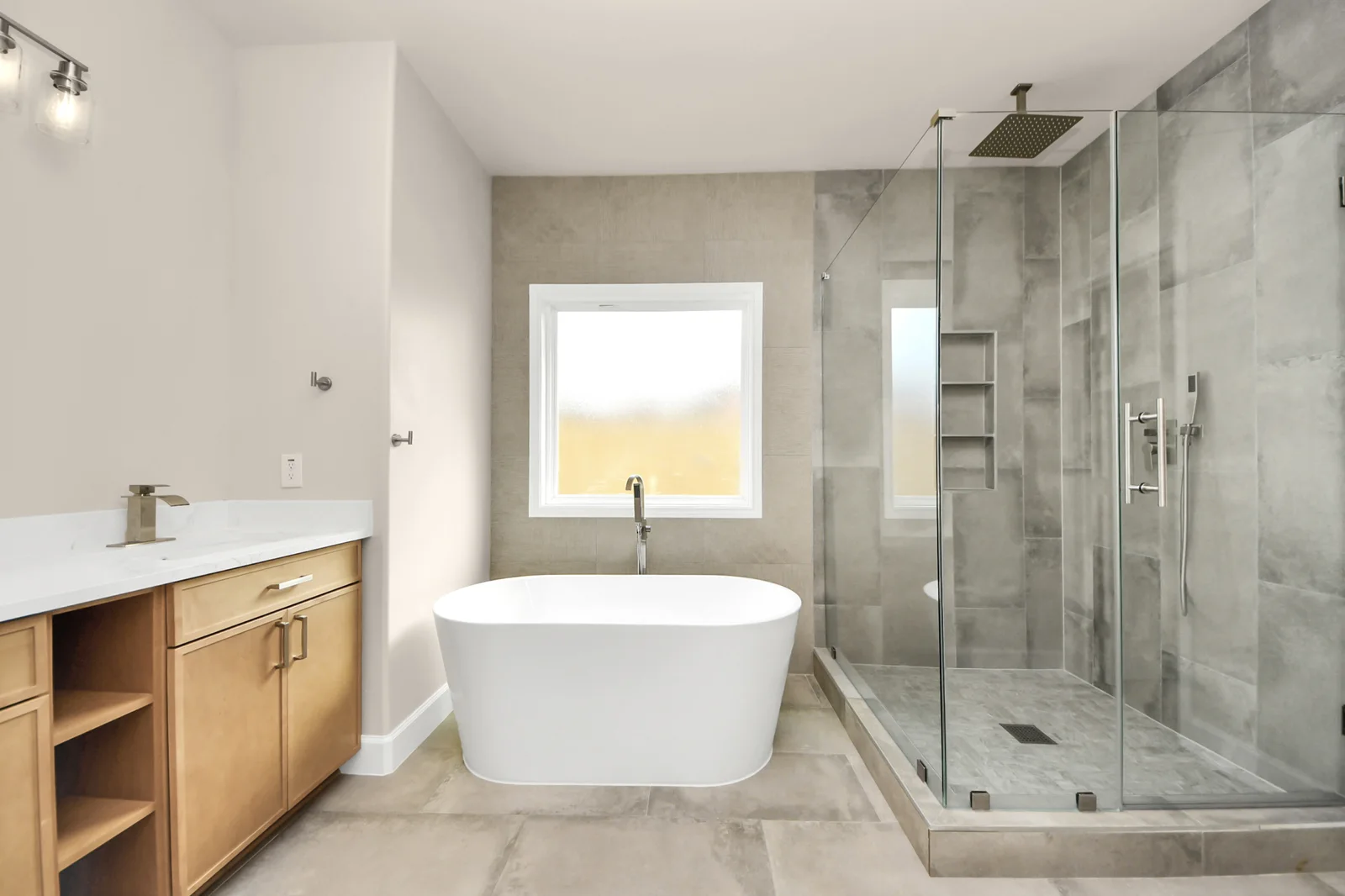 Completed primary bathroom at the Gammage residential construction project